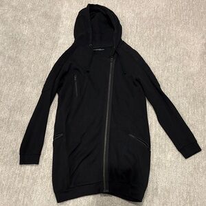 Allsaints Ridley longline asymmetrical zip moto style Hoodie